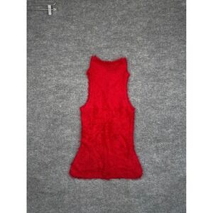 Evolution Not Revolution Red Fuzzy Eyelash Knit Sleeveless Turtleneck Sweater L